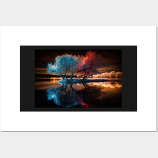 Vivid Colored Landscape of Trees and a Lake Posters and Art